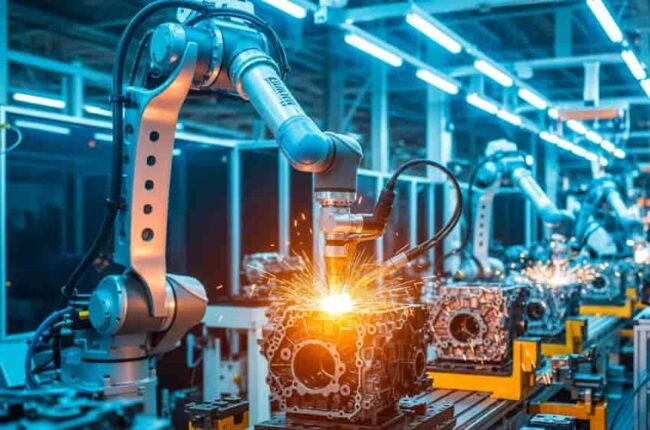 robot industriale saldatura linea di produzione automazione manifatturiera