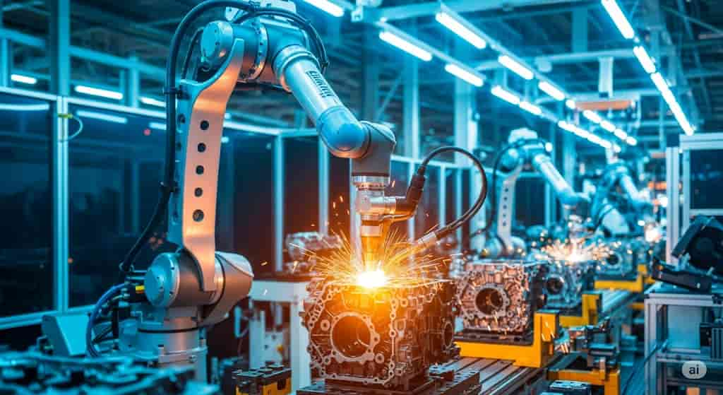 robot industriale saldatura linea di produzione automazione manifatturiera